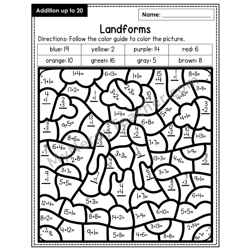 Addition to 20 Color by Number — Landforms (Page 7)