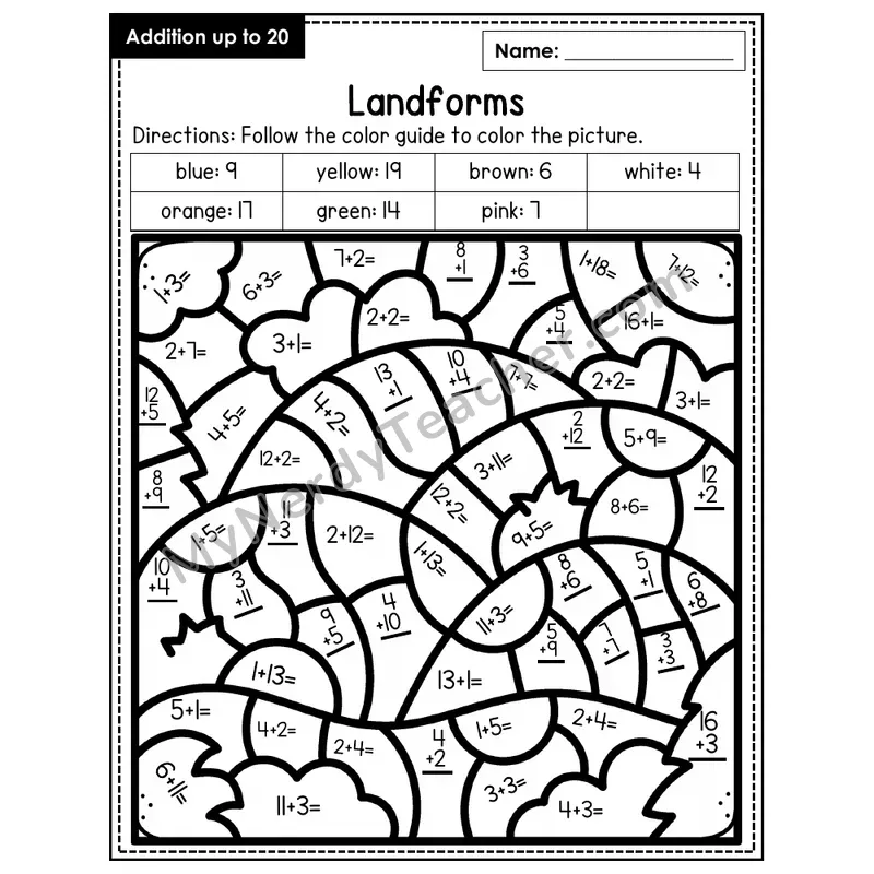 Addition to 20 Color by Number — Landforms (Page 5)
