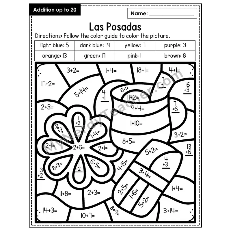 Addition to 20 Color by Number — Las Posadas (Page 1)