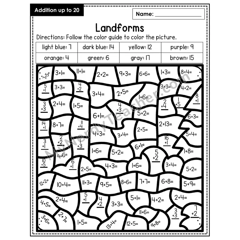 Addition to 20 Color by Number — Landforms (Page 8)
