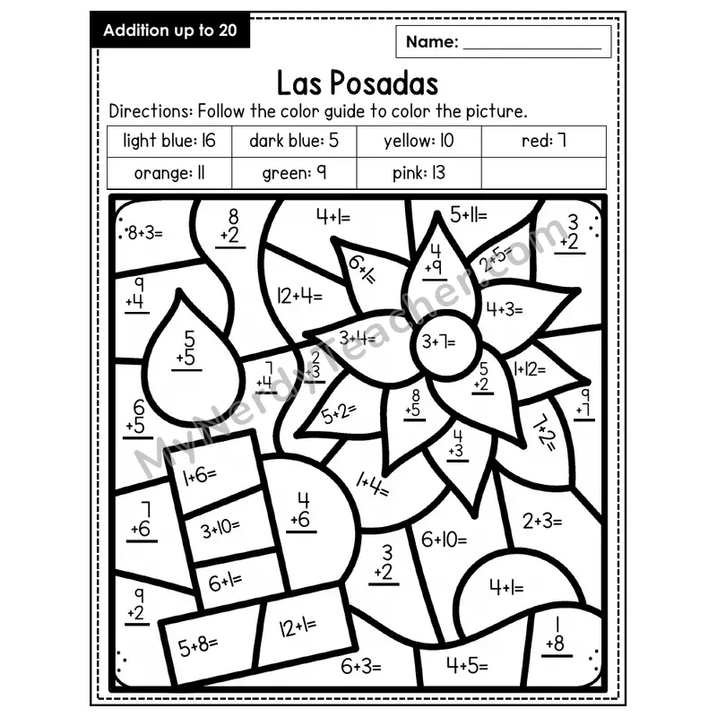 Addition to 20 Color by Number — Las Posadas (Page 6)