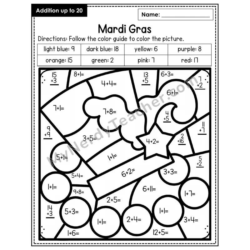 Addition to 20 Color by Number — Mardi Gras (Page 2)