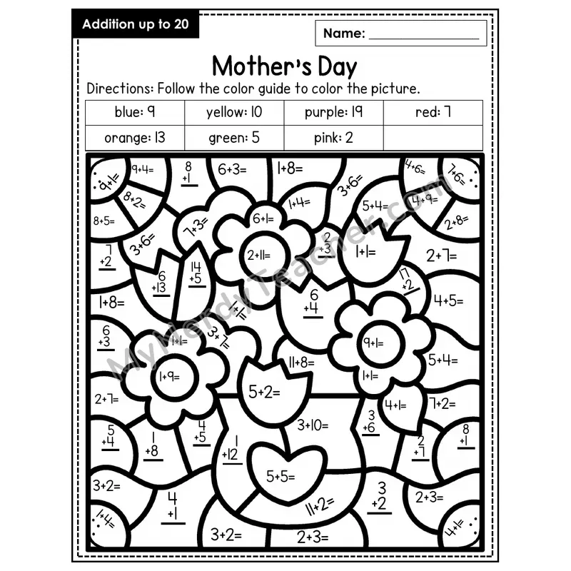 Addition to 20 Color by Number — Mother's Day (Page 5)