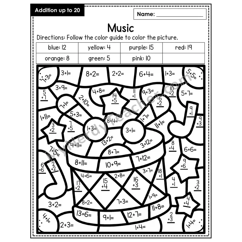 Addition to 20 Color by Number — Music (Page 1)