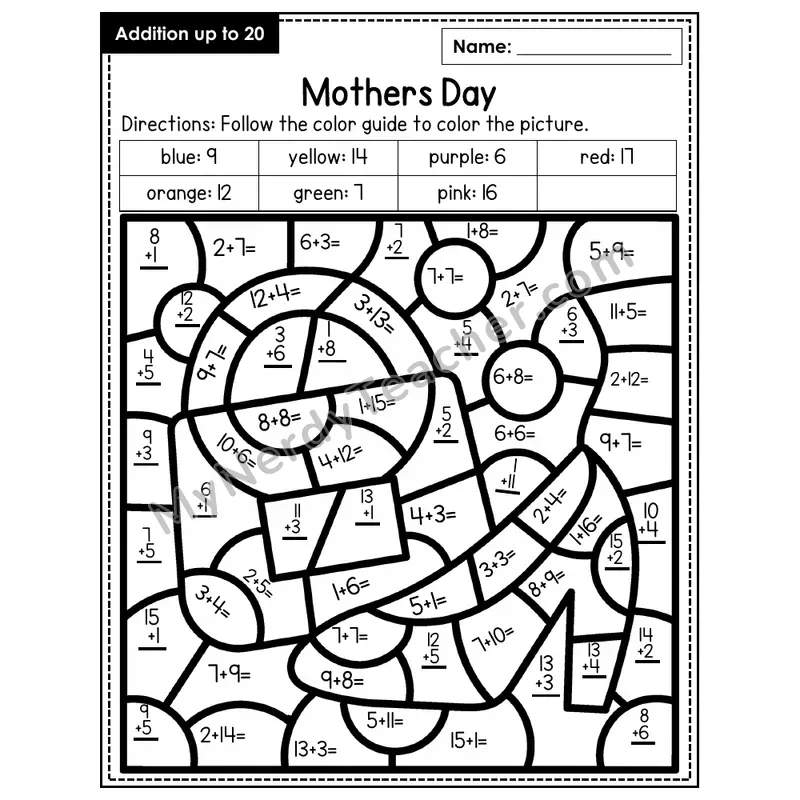 Addition to 20 Color by Number — Mother's Day (Page 8)