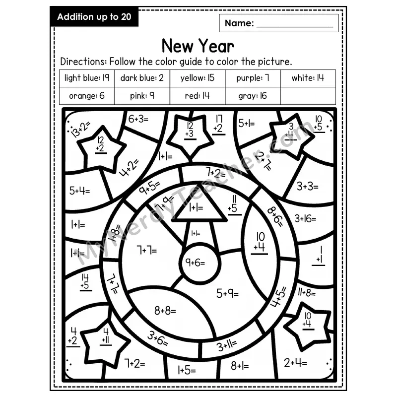Addition to 20 Color by Number — New Years (Page 5)
