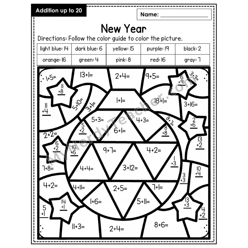 Addition to 20 Color by Number — New Years (Page 2)