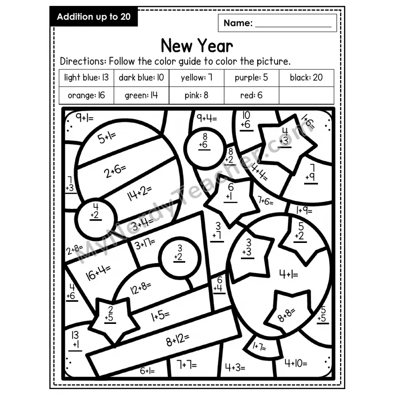 Addition to 20 Color by Number — New Years (Page 4)