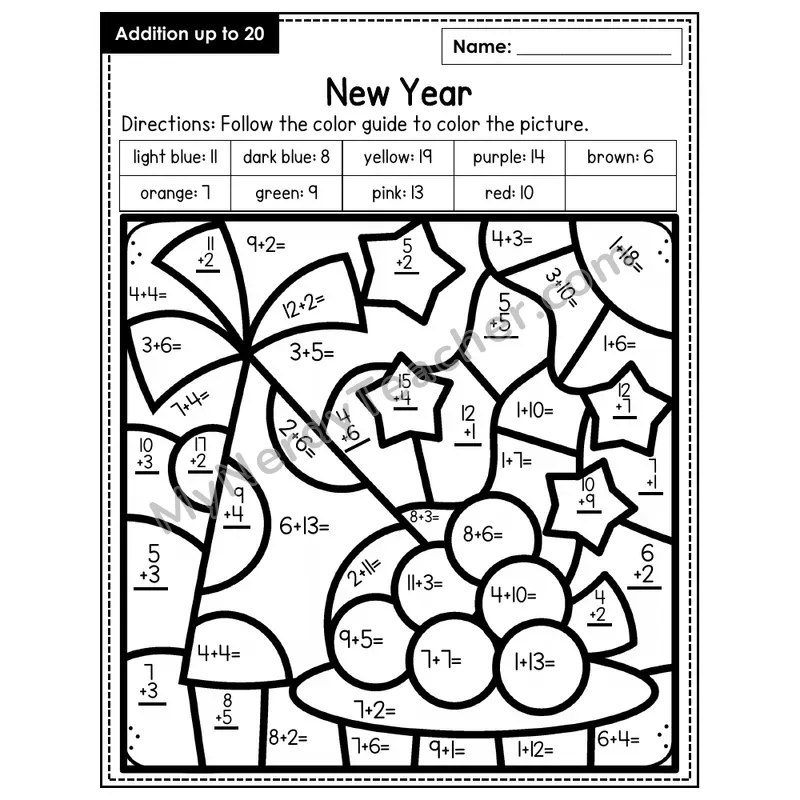 Addition to 20 Color by Number — New Years (Page 8)