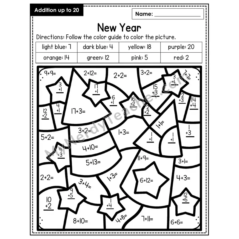 Addition to 20 Color by Number — New Years (Page 6)