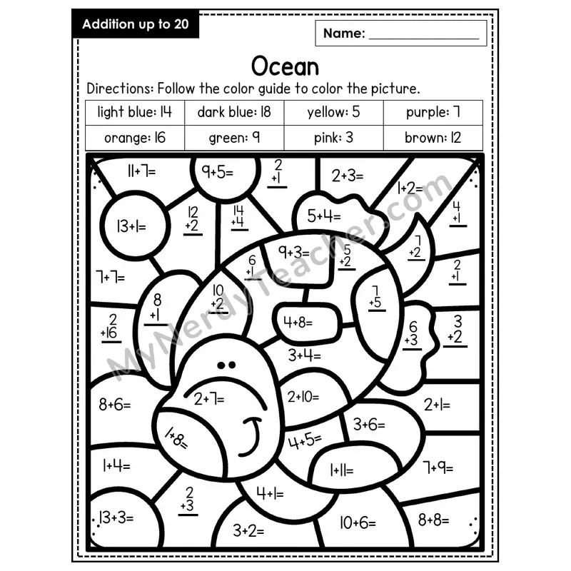 Addition to 20 Color by Number — Ocean (Page 2)