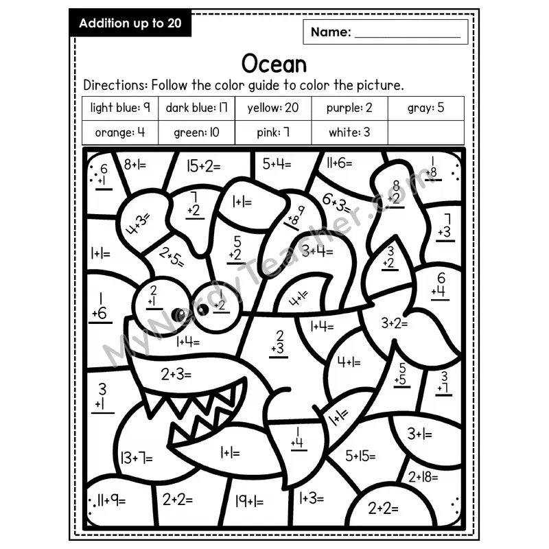Addition to 20 Color by Number — Ocean (Page 6)