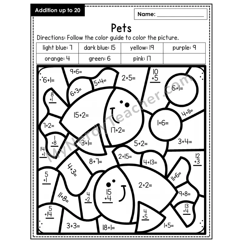 Addition to 20 Color by Number — Pets (Page 3)