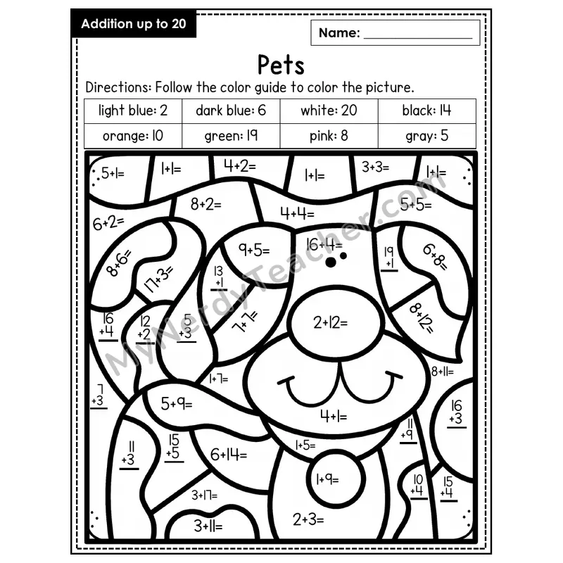 Addition to 20 Color by Number — Pets (Page 2)