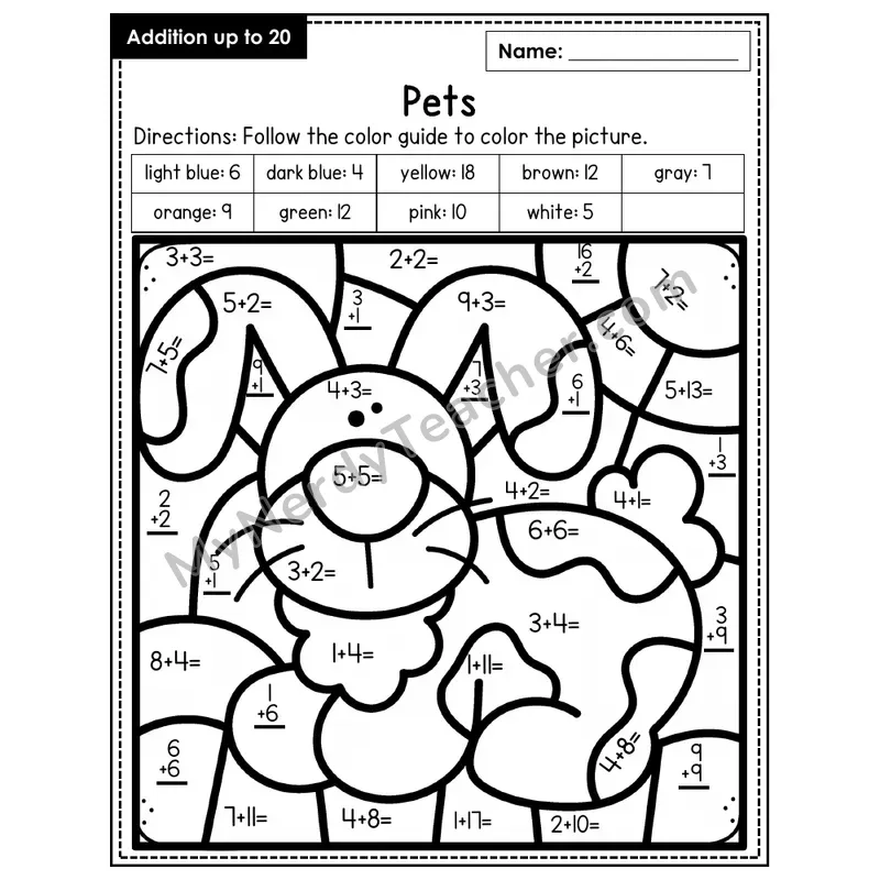 Addition to 20 Color by Number — Pets (Page 5)