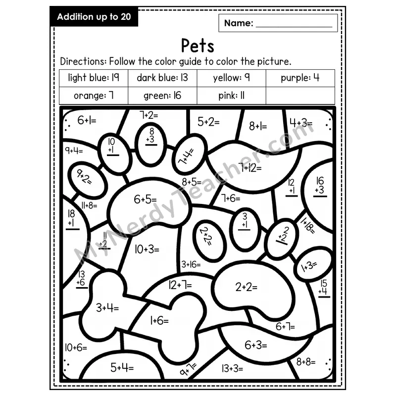 Addition to 20 Color by Number — Pets (Page 8)