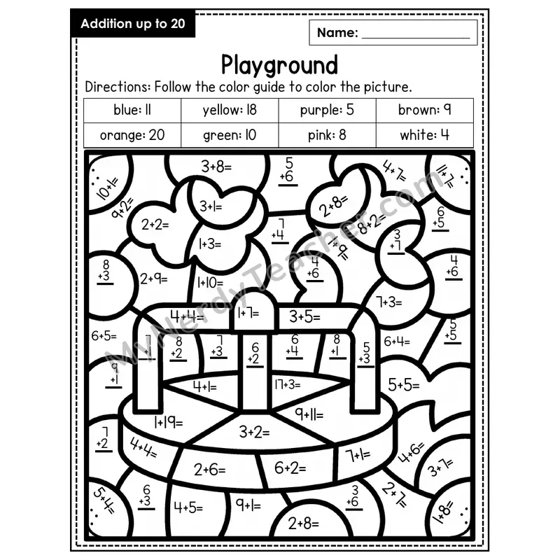 Addition to 20 Color by Number — Playground (Page 2)