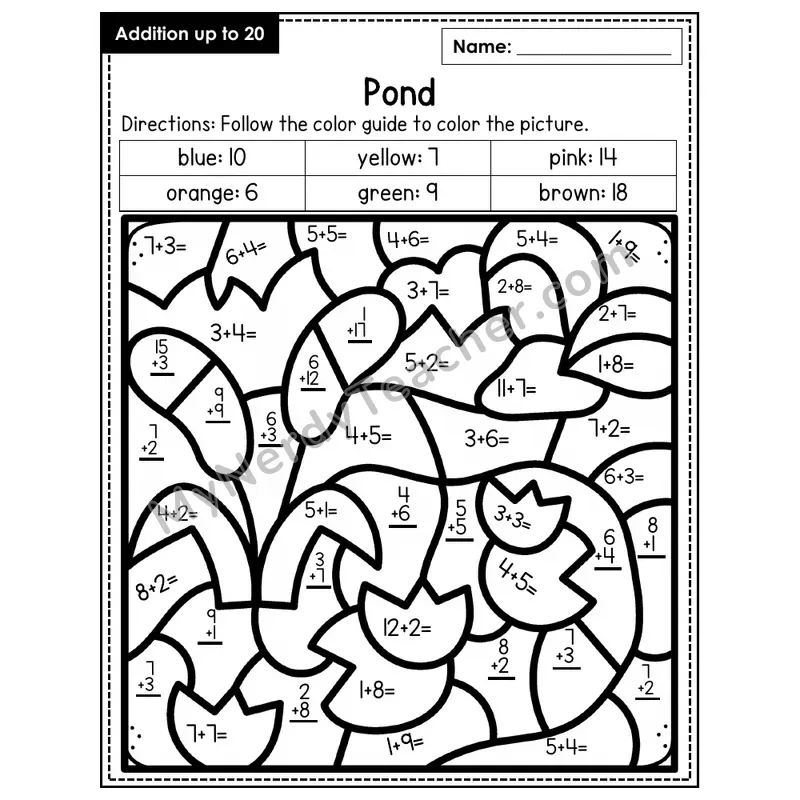 Addition to 20 Color by Number — Pond (Page 5)