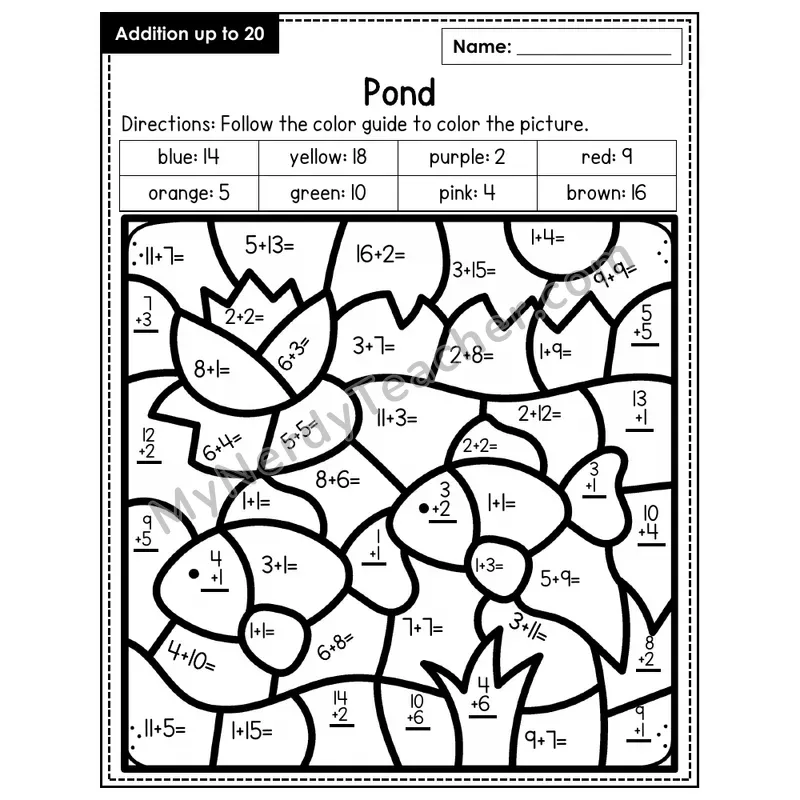 Addition to 20 Color by Number — Pond (Page 8)