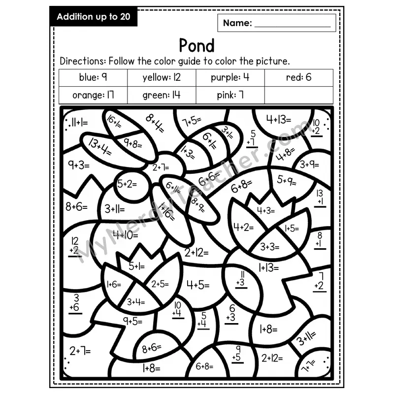 Addition to 20 Color by Number — Pond (Page 6)