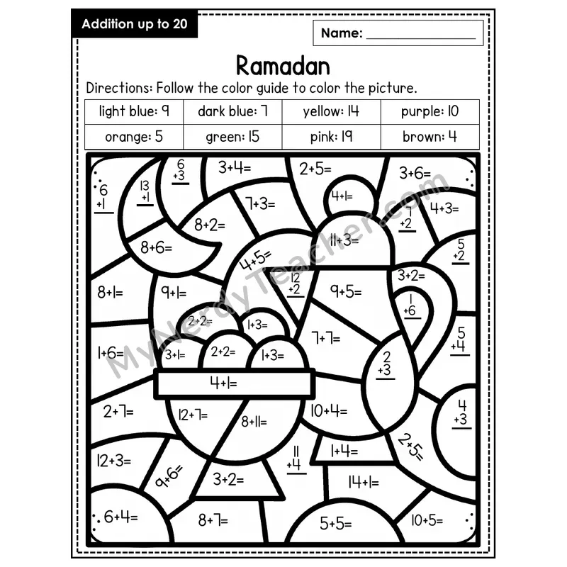 Addition to 20 Color by Number — Ramadan (Page 3)
