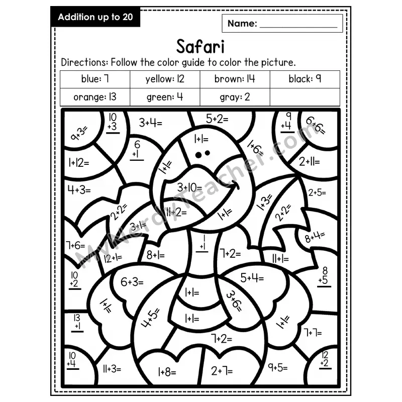Addition to 20 Color by Number — Safari (Page 4)