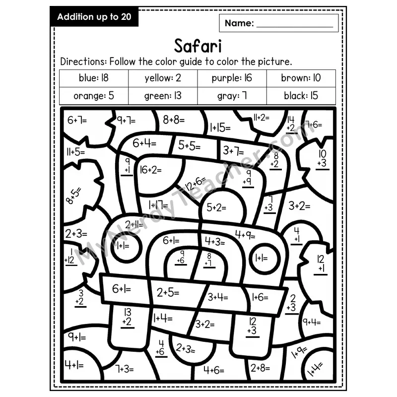 Addition to 20 Color by Number — Safari (Page 3)