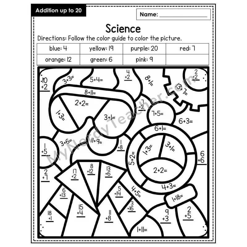 Addition to 20 Color by Number — Science (Page 8)