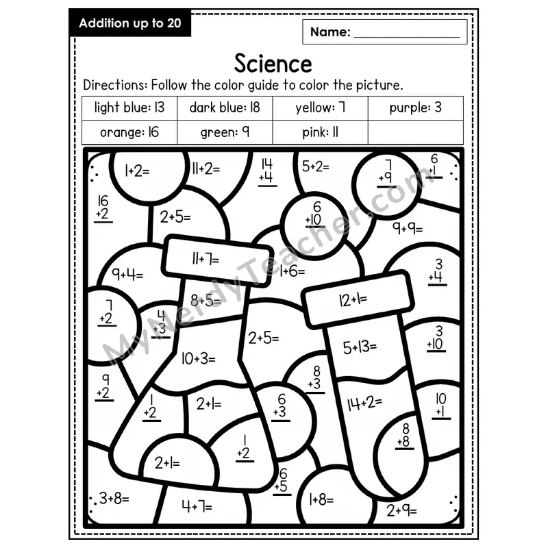 Addition to 20 Color by Number — Science (Page 6)