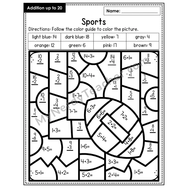Addition to 20 Color by Number — Sports (Page 4)
