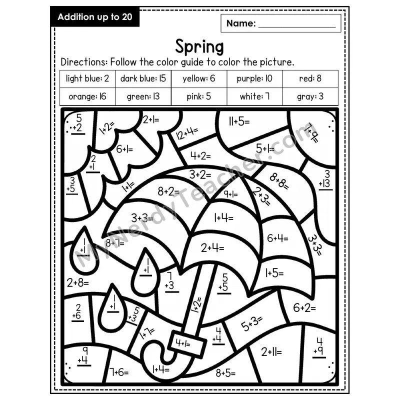 Addition to 20 Color by Number — Spring (Page 8)