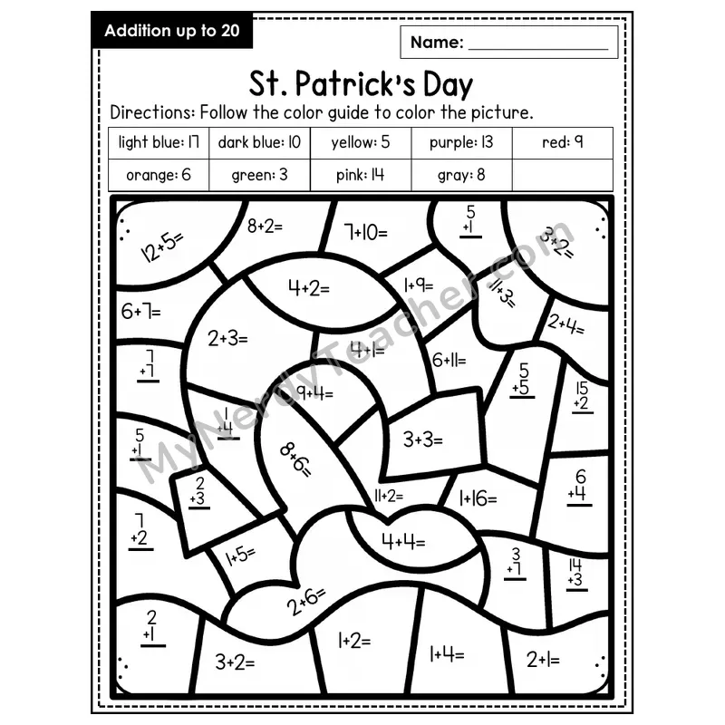Addition to 20 Color by Number — St. Patrick's Day (Page 2)
