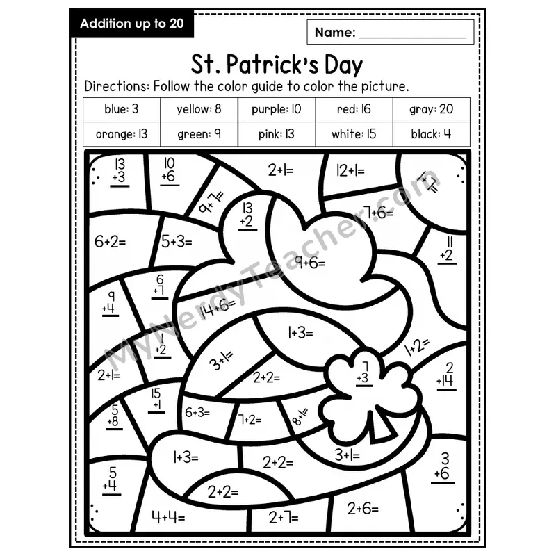 Addition to 20 Color by Number — St. Patrick's Day (Page 8)