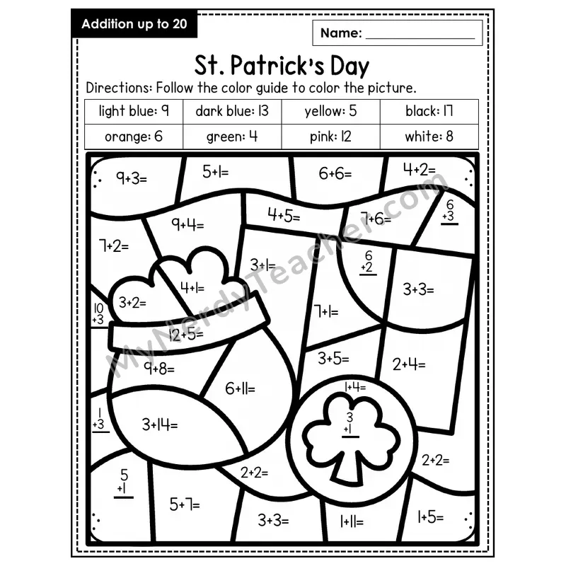 Addition to 20 Color by Number — St. Patrick's Day (Page 5)