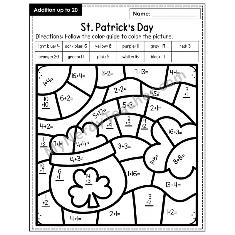 Addition to 20 Color by Number — St. Patrick's Day (Page 4)