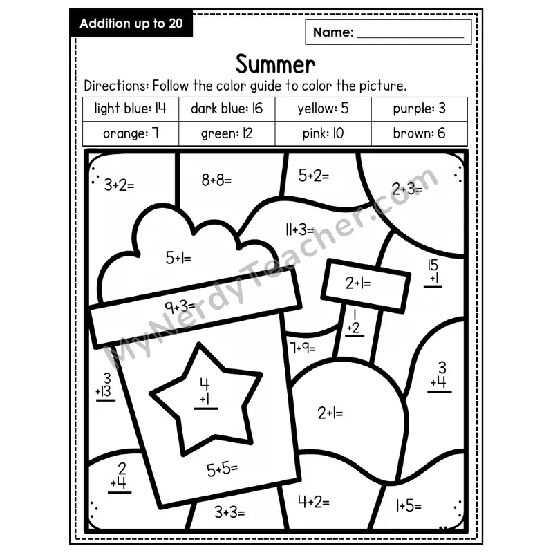 Addition to 20 Color by Number — Summer (Page 3)