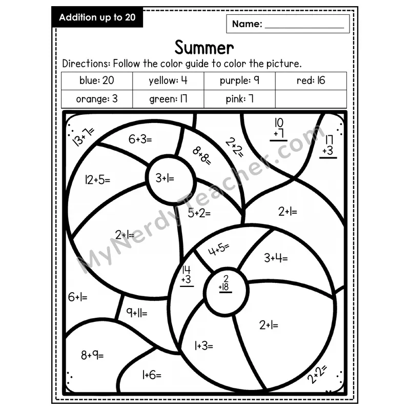 Addition to 20 Color by Number — Summer (Page 2)