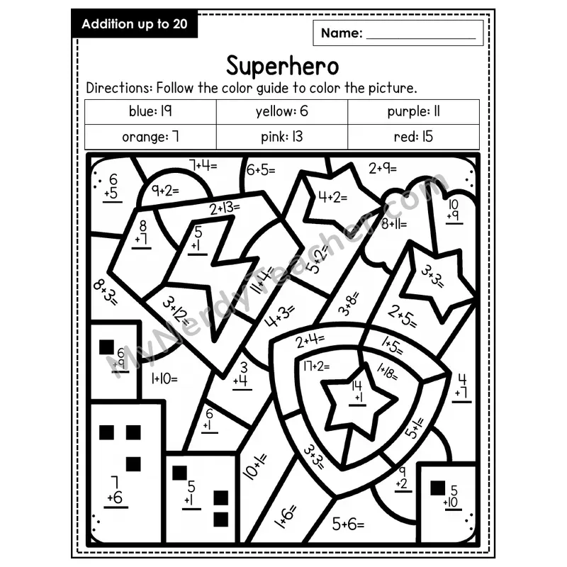 Addition to 20 Color by Number — Superhero (Page 2)