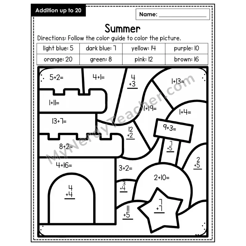 Addition to 20 Color by Number — Summer (Page 7)