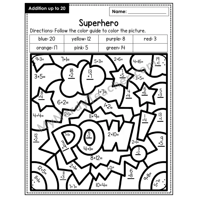 Addition to 20 Color by Number — Superhero (Page 4)