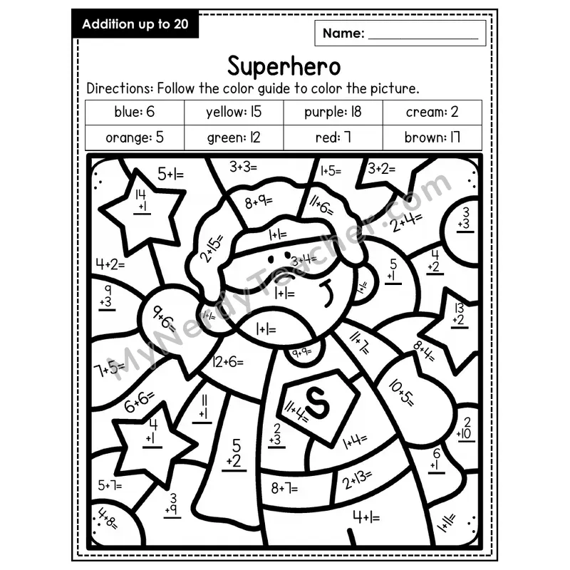 Addition to 20 Color by Number — Superhero (Page 3)