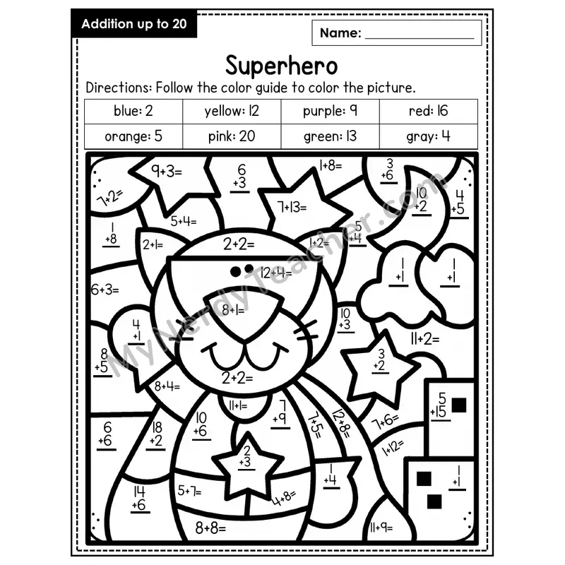 Addition to 20 Color by Number — Superhero (Page 6)