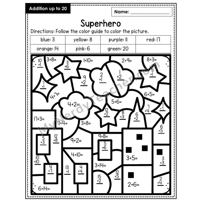 Addition to 20 Color by Number — Superhero (Page 8)