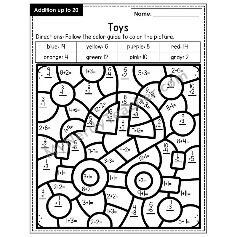 Addition to 20 Color by Number — Toys (Page 3)