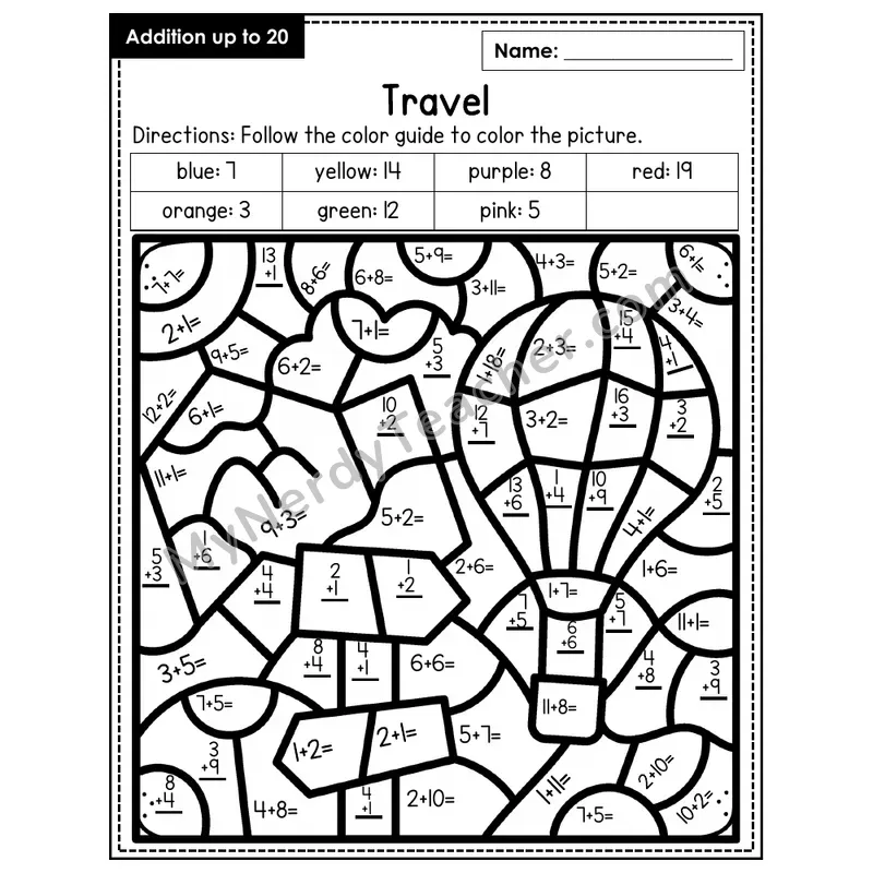 Addition to 20 Color by Number — Travel (Page 4)