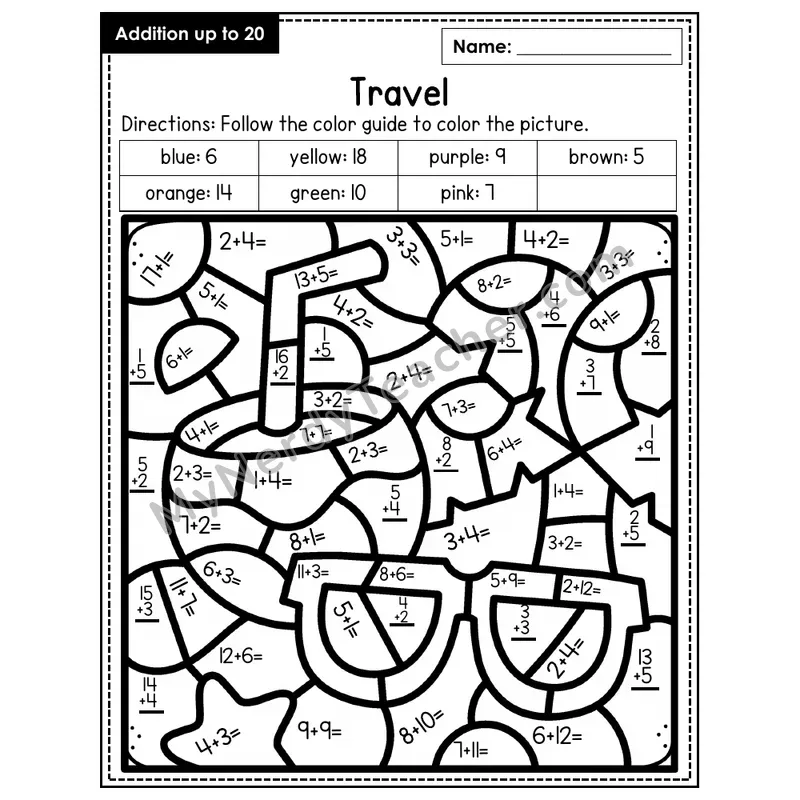Addition to 20 Color by Number — Travel (Page 6)
