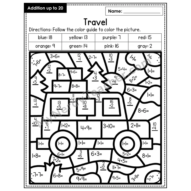 Addition to 20 Color by Number — Travel (Page 5)
