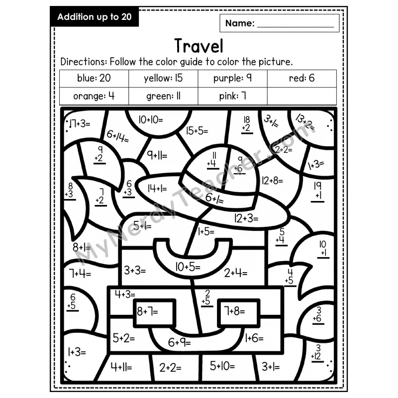Addition to 20 Color by Number — Travel (Page 3)