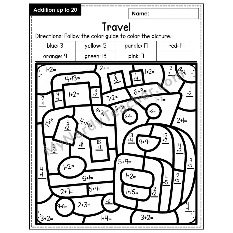 Addition to 20 Color by Number — Travel (Page 7)