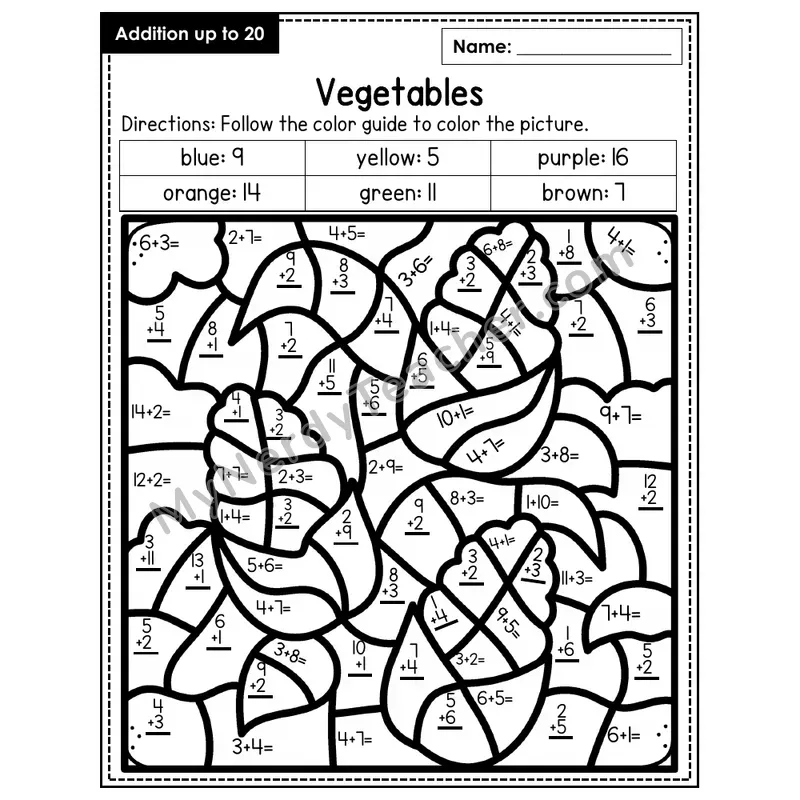 Addition to 20 Color by Number — Vegetables (Page 3)